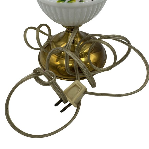 Vintage Brass & Porcelain Table Lamp With Floral Design No Shade - Picture 3 of 7